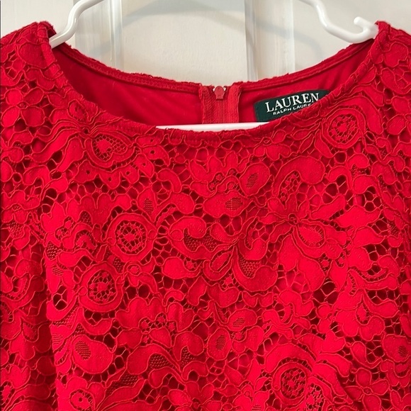 Lauren Ralph Lauren All Over Floral Lace Cherry Red Mini Dress - Size 6 - Picture 3 of 13